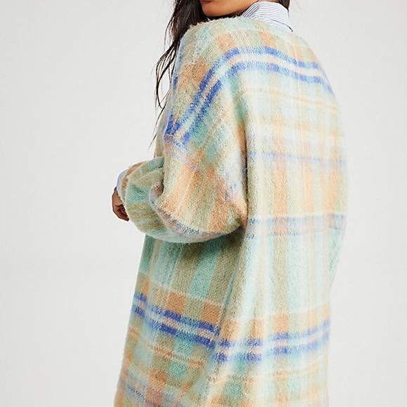 NWOT FREE PEOPLE PRIMROSE PLAID TUNIC SWEATER IN JADE COMBO Z328-13 - Picture 2 of 3